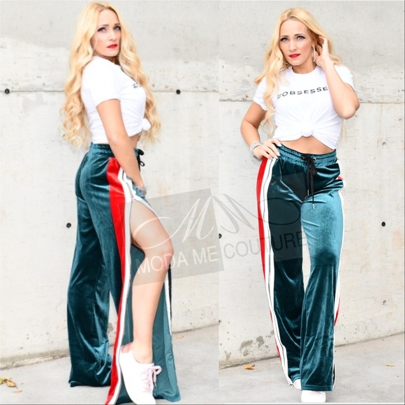 Pants - Track pants with stripes Emerald Green Track pants